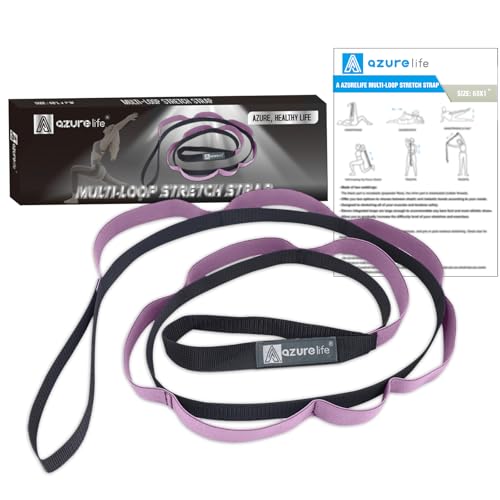 A AZURELIFE Half-Elastic Stretch Straps with 11 Loops, Stretching Strap for Physical Therapy, Multi-Loop Yoga Strap Fitness Exercise Strap for Yoga, Pilates, Dance, Flexibility&Exercise - color: Half Elastic-Purple
