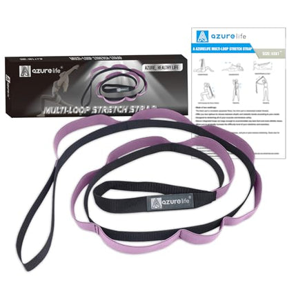 A AZURELIFE Half-Elastic Stretch Straps with 11 Loops, Stretching Strap for Physical Therapy, Multi-Loop Yoga Strap Fitness Exercise Strap for Yoga, Pilates, Dance, Flexibility&Exercise - color: Half Elastic-Purple