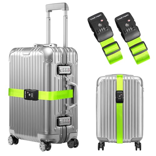 Travel Inspira 2 Pack Luggage Straps for Suitcases with TSA Lock | 2-Pack Set; TSA-Approved Lock with Tag; High Visibility Green; Adjustable 103-200cm; Heavy-Duty Nylon; 20-28 Inch Suitcases - color: Apple Green