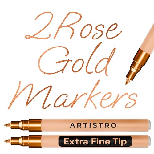 ARTISTRO Rose Gold Acrylic Paint Markers - 0.7mm Extra Fine-Tip - Set of 2 | Paint Pens, Perfect for Crafting, Art Projects, & More - color: Rose Gold, style: Extra Fine