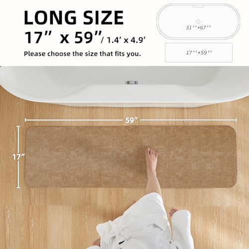 TYUU Thin Bath Mat Runner, Bathroom Rugs Non Slip Washable, 17x59 Camel | Quick Dry Bath Rug Fits Under Door. Non-Slip Rubber Backing. Absorbent Faux Suede Bathroom Floor Mats. Bath, Shower & Sink. - color: Camel, size: 1'5" X 4'11" (Rectangular)