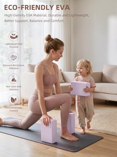 Gruper Yoga Blocks 2 Pack, 9"x6"x3" Exercise Blocks High-Density EVA Foam Blocks with Soft Non-Slip Surface, Lightweight Yoga Props for Yoga Pilates Meditation & Stretching - color: Lavender