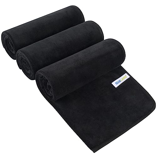 SINLAND Microfiber Gym Towels, Workout Sweat Towel 16x32In - color: Blackx3