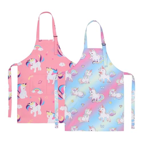 2 Pack Kids Apron, Cute Cooking Aprons, Waterproof Art Apron with Pockets, Toddler Painting Artist Apron Adjustable - color: Unicorn, size: 45*62cm