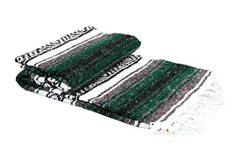 Open Road Goods Green Mexican Blanket - Authentic Serape Falsa Blanket - Handmade (Acrylic Blend, XL) - color: Green