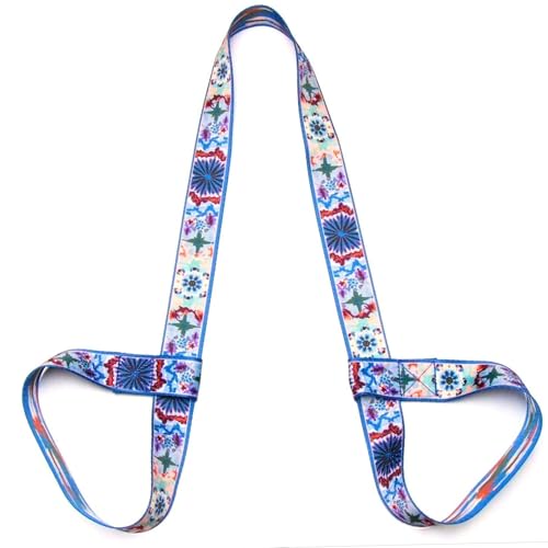 Yoga Mat Straps for Carrying, Adjustable Yoga Mat Sling Carrier, Mat Holder Colorful Band, Anti-Slip, Multiple Color Choices - color: Blue With Big Blue Flower (Reversible)
