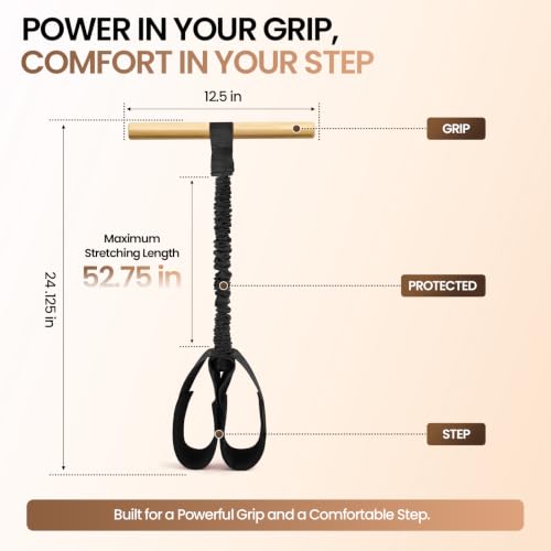 Foot Pedal Resistance Band with Wooden Handles - color: Black -Advanced Resistance
