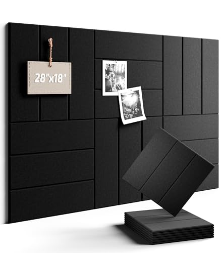28" x 18" Felt Bulletin Board Tiles, Bold Stripe, Black | 6-Pack Cork Board Alternative, 30 Adhesive Tabs, Push Pin Board, Wall Decor, Office, Home, Classroom, Dorm - color: Black, size: Bold-Stripe