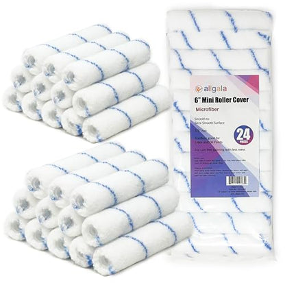 Allgala Mini Paint Roller 6" Mini 3/8" Nap Shedless Microfiber Roller Cover for Door Trim Furniture Cabinets - 24 Pack - size: 6" Micro (Pack of 24)