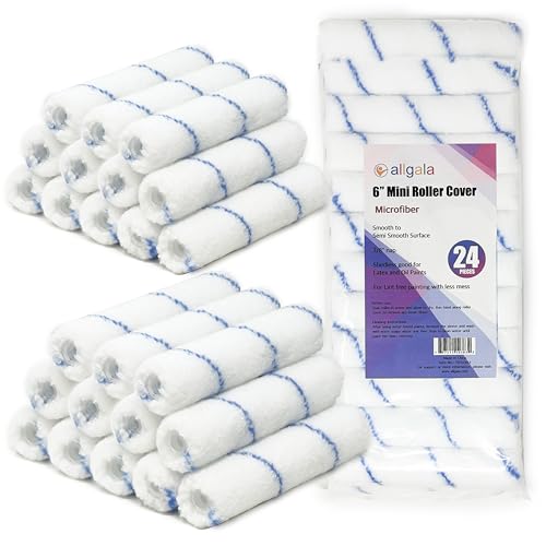 Allgala Mini Paint Roller 6" Mini 3/8" Nap Shedless Microfiber Roller Cover for Door Trim Furniture Cabinets - 24 Pack - size: 6" Micro (Pack of 24)