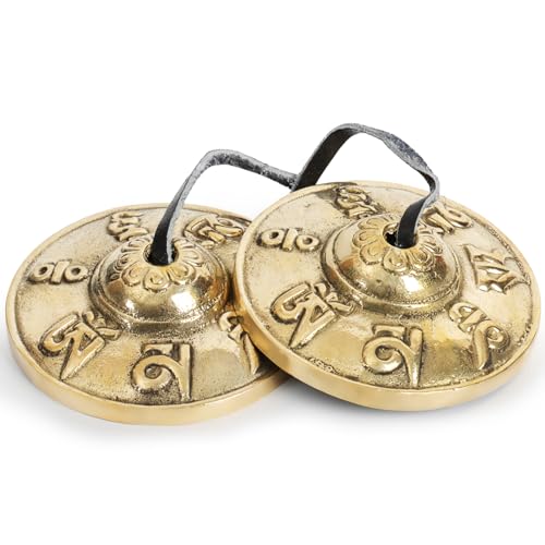 Tibetan Mantra Tingsha Cymbals - Om Mane Padme Hum - 6.3 cm Meditation Bells with Storage Case for Spiritual Healing & Mindfulness for Percussion Instrument - Spiritual Gift for Women - color: Black