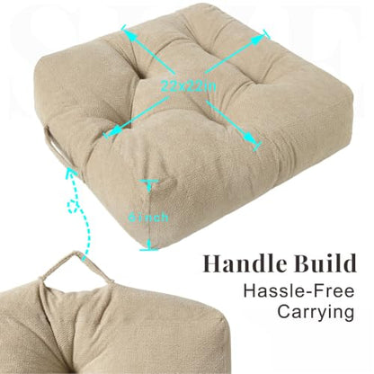 Floor Pillow for Adults, Large Sitting & Meditation Cushion - color: Beige, Square