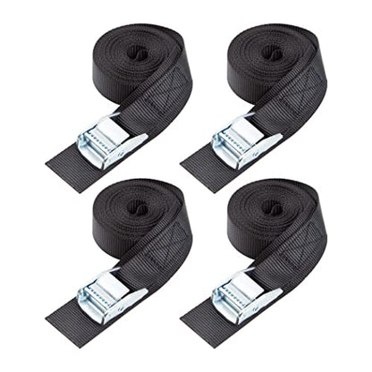 Cartman 1" x 15 ft Cam Buckle Straps, 4 Pack, 600 lb Break Strength, Black - color: Black, size: 4 PK