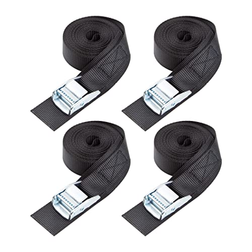 Cartman 1" x 15 ft Cam Buckle Straps, 4 Pack, 600 lb Break Strength, Black - color: Black, size: 4 PK