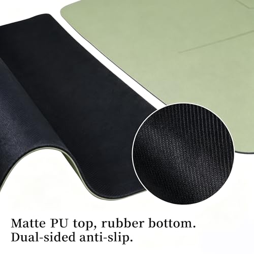 U&M Professional Non Slip PU Yoga Mat with Carrying Strap & Alignment Line, 72"x27" Extra Wide 0.2" Thick Exercise Mat for Home Gym | Sweatproof High Density | Anti-tear | Textured Surface | Natural Rubber Bottom Workout Mat for Women & Men Yoga Pilates F