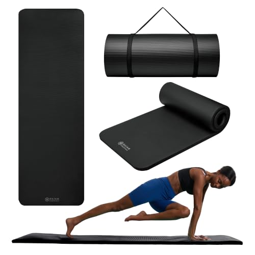 Gaiam Thick Yoga Mat, Exercise & Fitness Mat with Easy-Cinch Carrying Strap | Non-Slip NBR Foam | Joint Cushioning | Yoga, Pilates, Fitness & Floor Workouts | 72"L x 24"W - color: Black, size: 1"