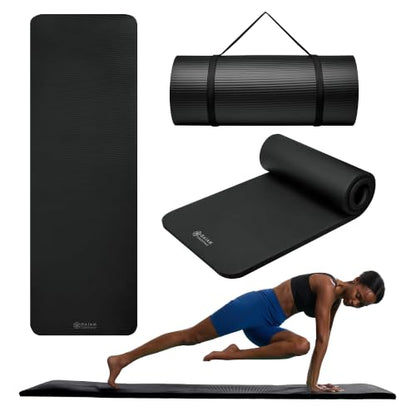 Gaiam Thick Yoga Mat, Exercise & Fitness Mat with Easy-Cinch Carrying Strap - color: Black, size: 1"