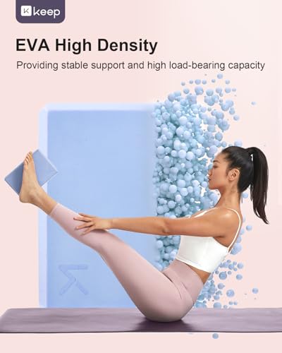 KEEP Yoga Block, High-Density EVA Foam 2 Pack Yoga Block with Non-Slip Textured Surface, Supportive, Lightweight - Ideal for Yoga - color: 2-Pack-Light Blue