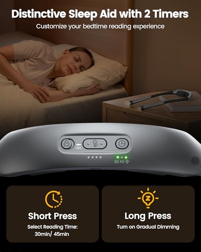 Glocusent Neck Light with Timer, 100 Hours Book Light for Bedtime Reading | Neck Reading Light, 3-Color, 5 Brightness, Bendable, Ergonomic, 1600mAh, Rechargeable, Eye Care, Sleep Aid, Travel Lock, Gift - color: Gray