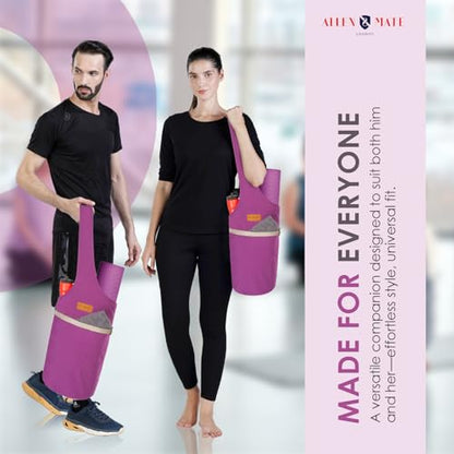 ALLEN & MATE 100% Cotton Canvas Yoga Mat Bag, Fits Mats up to 72 In Long and 7.5 In Thick, Wide Shoulder Strap, Zip Pocket, Blue Stripe - color: Purple