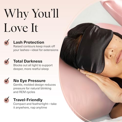 Kitsch Weighted Satin Sleep Mask | Eye Masks for Sleep - (4.1oz/116g) | Softer Than Silk Sleep Mask, Blindfold Sleep Masks for Women & Men, No Eye Pressure, Lightweight Eye Mask, Travel Essentials - color: Weighted Black