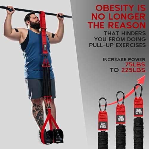 HOXWC Pull Up Assistance Bands, Adjustable Heavy Duty Resistance Band for Pull Up, 3 Pull Up Bands, Comfortable Fabric Feet/Knee Rest, Assistance Bands for Pull-Up, Home Fitness, Body Stretching - color: Red