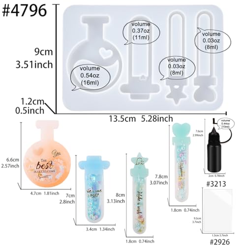 Resin Shaker Molds Set Magic Potions Keychain Charm Pack of 7 Silicone Trays Seal Films Precision Tip Applicator Bottle Kits Bundle - color: Magic Potion Craft Pack of 7