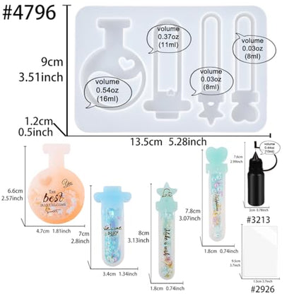 Resin Shaker Molds Set Magic Potions Keychain Charm Pack of 7 Silicone Trays Seal Films Precision Tip Applicator Bottle Kits Bundle - color: Magic Potion Craft Pack of 7