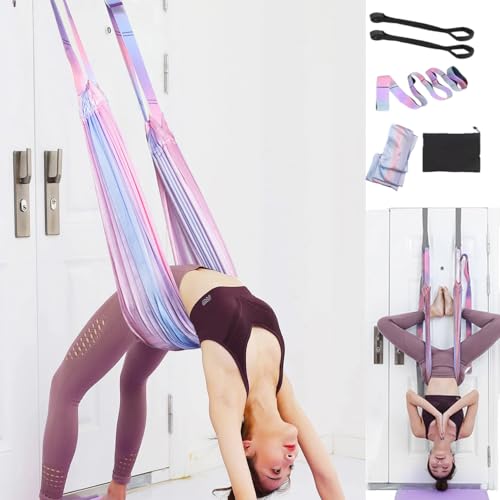 Yoga Stretch Rope,Yoga Assist Band,Ballet Leg Stretch Strap,Backflip Gymnastics Assistance, Fitness Training Aid Band, Gymnastics Backbend Trainer, Premium Aerial Silk Fabric (Dreamy rainbow colors)