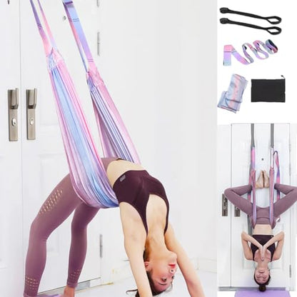 Yoga Stretch Rope,Yoga Assist Band,Ballet Leg Stretch Strap,Backflip Gymnastics Assistance, Fitness Training Aid Band, Gymnastics Backbend Trainer, Premium Aerial Silk Fabric (Dreamy rainbow colors)