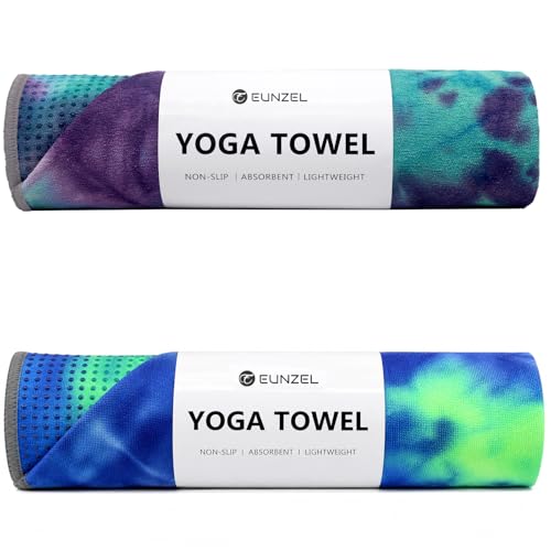 Eunzel Non Slip Hot Yoga Mat Towel with Grip Dots, 72" x 24" - color: Z-zen Ocean & Mystic Aurora, size: 72" x 24"