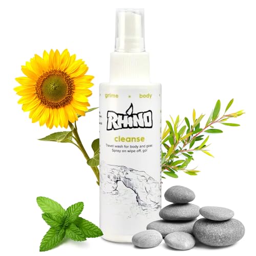 Rhino Skin Cleanse Spray – All Purpose Cleaning Spray for Body and Gear | Multipurpose Cleaner for Post-Workout & Adventure Use | Camping Essentials for Men, Women, and Kids | – 3.4 oz - size: 3.4 Fl Oz (Pack of 1)