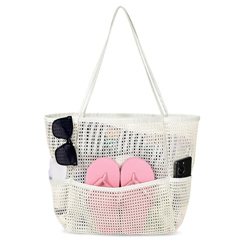 Iioscre Beach Bag for Women, Causal Hobo Handbags with Zipper Inner Pocket - color: Beige-001