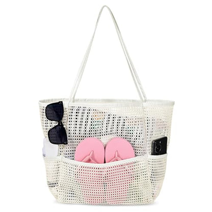 Iioscre Beach Bag for Women, Causal Hobo Handbags with Zipper Inner Pocket - color: Beige-001