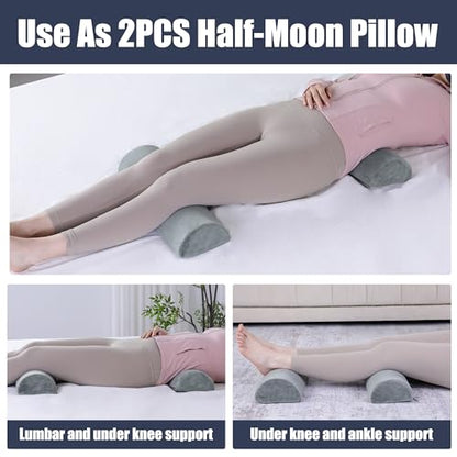 HOMBYS Memory Foam Sleep Position Training Pillow, Half Moon Bolster Body Supportive Trainer Pillow for Back Sleeper Side Sleeper, Adjustable Semi Roll Body Pillow - Grey