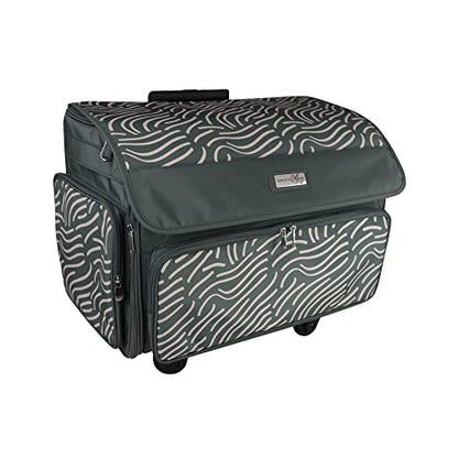 Everything Mary 4 Wheels Collapsible Deluxe Sewing Machine Storage Case - Rolling Trolley Carrying Bag for Brother, Singer - color: Grey & Pink
