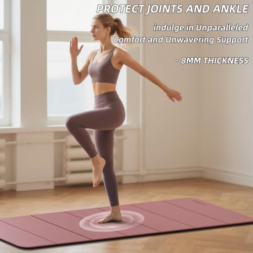 Foldable Yoga Mat Extra Thick 0.32"(8mm) | Folding Exercise Mat,Odorless POE, Non-Slip Grip, No-Curl Edges, Great for Yoga, Pilates & Home Workouts - color: Deep Pink