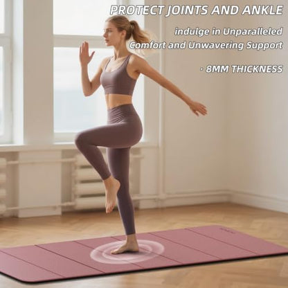 Foldable Yoga Mat Extra Thick 0.32"(8mm) | Folding Exercise Mat,Odorless POE, Non-Slip Grip, No-Curl Edges, Great for Yoga, Pilates & Home Workouts - color: Deep Pink
