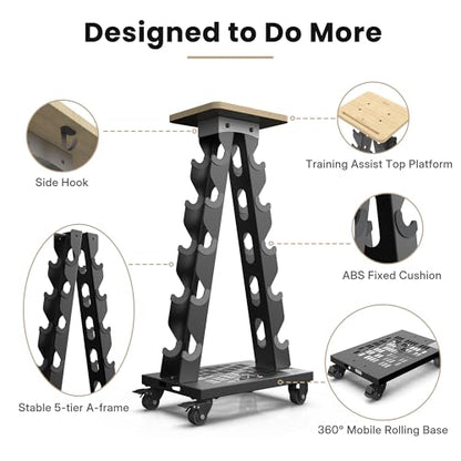 Vertical Dumbbell Rack, 5-Tier Weight Rack, Wheels, 300LBS Capacity