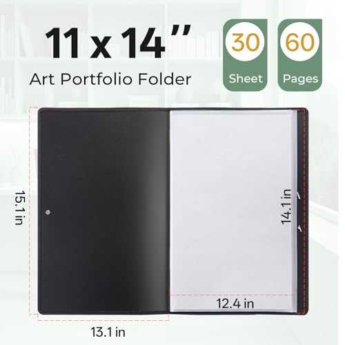 Nicpro 11x14 Art Portfolio Folder, 30 Pockets Display 60 Pages Art Painting Portfolio Binder with Clear Plastic Sleeves, Presentation Storage Book for Artists Artwork Drawing - (Black) - size: 11"x14"