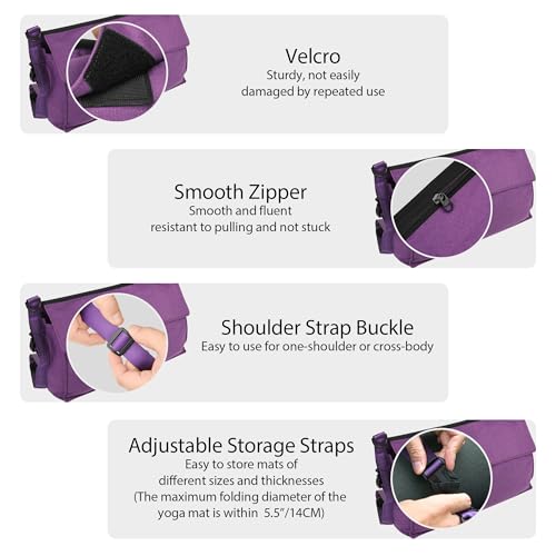LUEXBOX Yoga Mat Bag with Liner Partition Storage Pockets, Oxford Cloth Yoga Pat Carrier with Large Zipper Pocket, Adjustable Shoulder Strap Yoga Rug Carrying Bag for Women - color: Purple