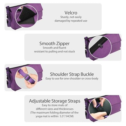 LUEXBOX Yoga Mat Bag with Liner Partition Storage Pockets, Oxford Cloth Yoga Pat Carrier with Large Zipper Pocket, Adjustable Shoulder Strap Yoga Rug Carrying Bag for Women - color: Purple