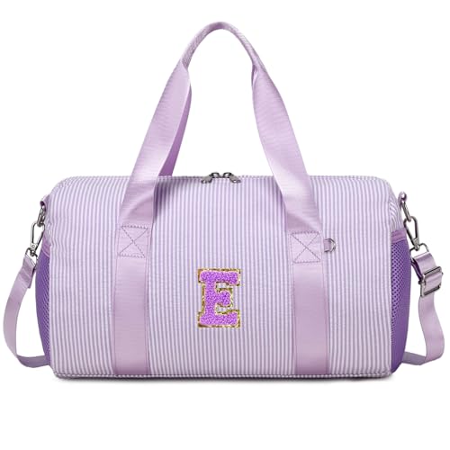 Initial Dance Bag Personalized Girl Gym Bag Kid Gymnastics Bags Weekender Ballet Bags Toddler Travel Duffle bag with Adjustable Straps for 4-8 Years Old(Purple-E) - color: Purple, style: E