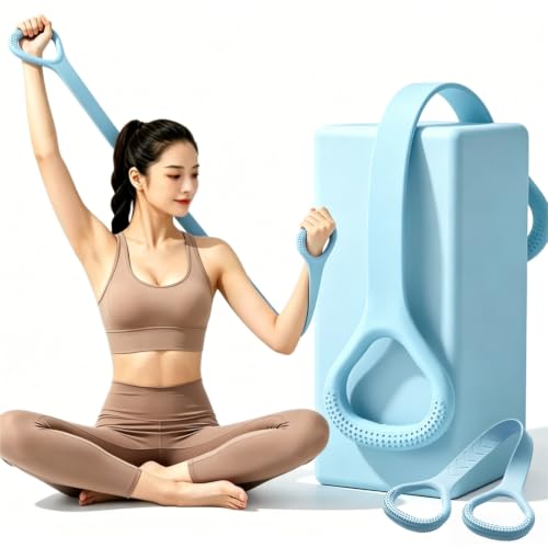 Cur8trend Figure 8 Resistance Bands with Handles for Arms Back Shoulders, 20LB Silicone Exercise Bands for Full Body Workout Yoga Stretching Posture Correction Women Men - color: Blue