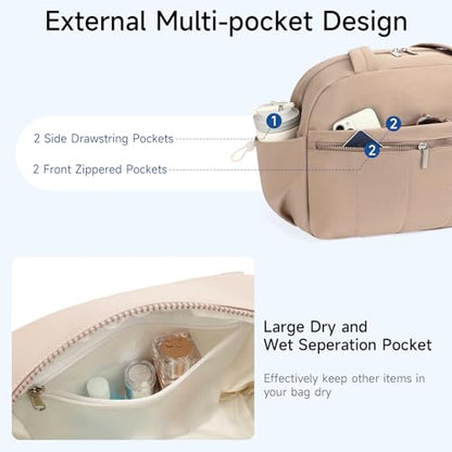 Handbag for Women Yoga Bag Large Capacity Yoga Pad Buckle with Shoe Compartment Water Bottle Sports Gym Bag Travel - color: D04-1 Khaki