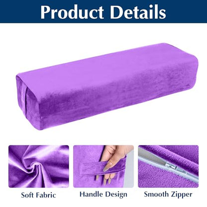2-Pack Yoga Bolster Pillow Set: Rectangular & Cylinder Pillows for Meditation and Support, Yoga Pillows with Washable Velvet Cover, Triple-Layer Sponge with Carry Handle, Purple - color: Purple