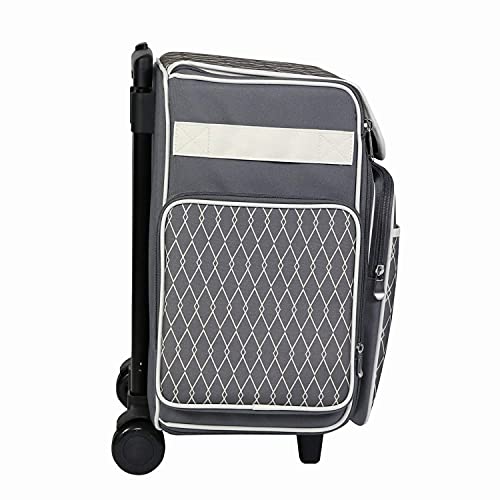 Everything Mary Rolling Scrapbook Storage Tote – Grey/White Diamond Craft Case for Paper, Binders, Beads, Scissors & Supplies – Telescoping Handle with Dual Wheels - color: Grey/White Diamond