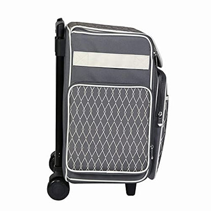 Everything Mary Rolling Scrapbook Storage Tote – Grey/White Diamond Craft Case for Paper, Binders, Beads, Scissors & Supplies – Telescoping Handle with Dual Wheels - color: Grey/White Diamond