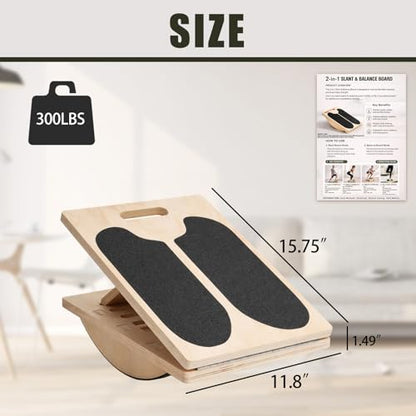 2-in-1 Wooden Slant Board for Calf Stretching & Balance Board