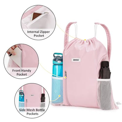 WANDF Drawstring Backpack, Gym String Bag with Shoulder Pad - color: M, Pink, size: Medium